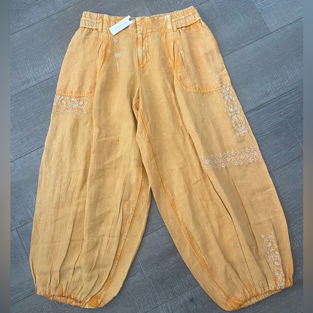 Anthropologie Linen Blend Embroidered Parachute Pants Size Small - Picture 2 of 9